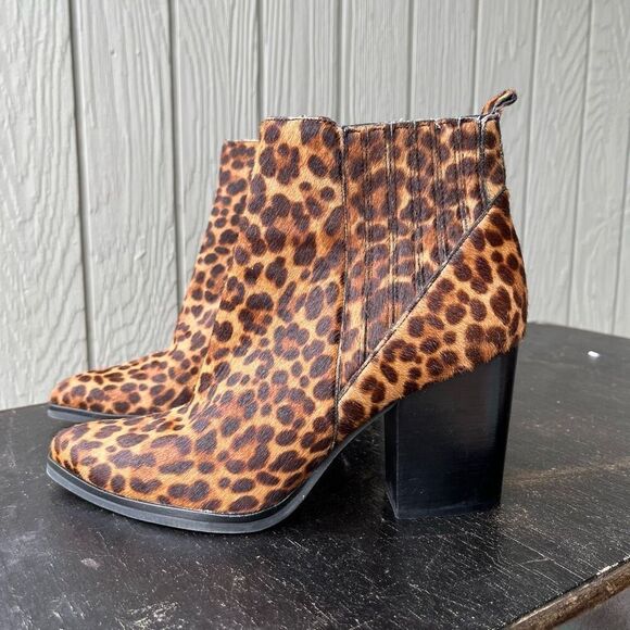 Marc Fisher LTD Calf Hair Leopard Print Heeled Ankle Boots 9M - Picture 3 of 11